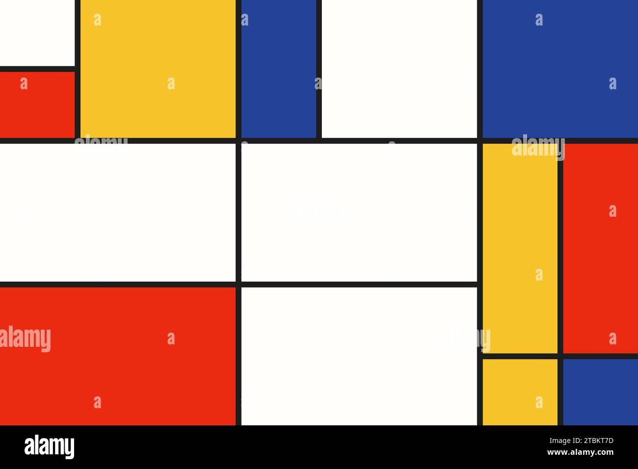 Von Mondrian inspirierte abstrakte digitale Kunst, asymmetrische Rechtecke, farbenfrohe Formen Stockfoto