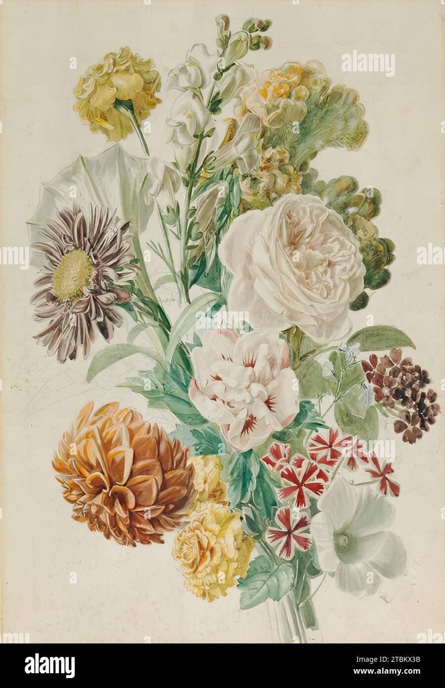Blumenstrauß mit Rose und Dahlien, um 1840/1850. Stockfoto