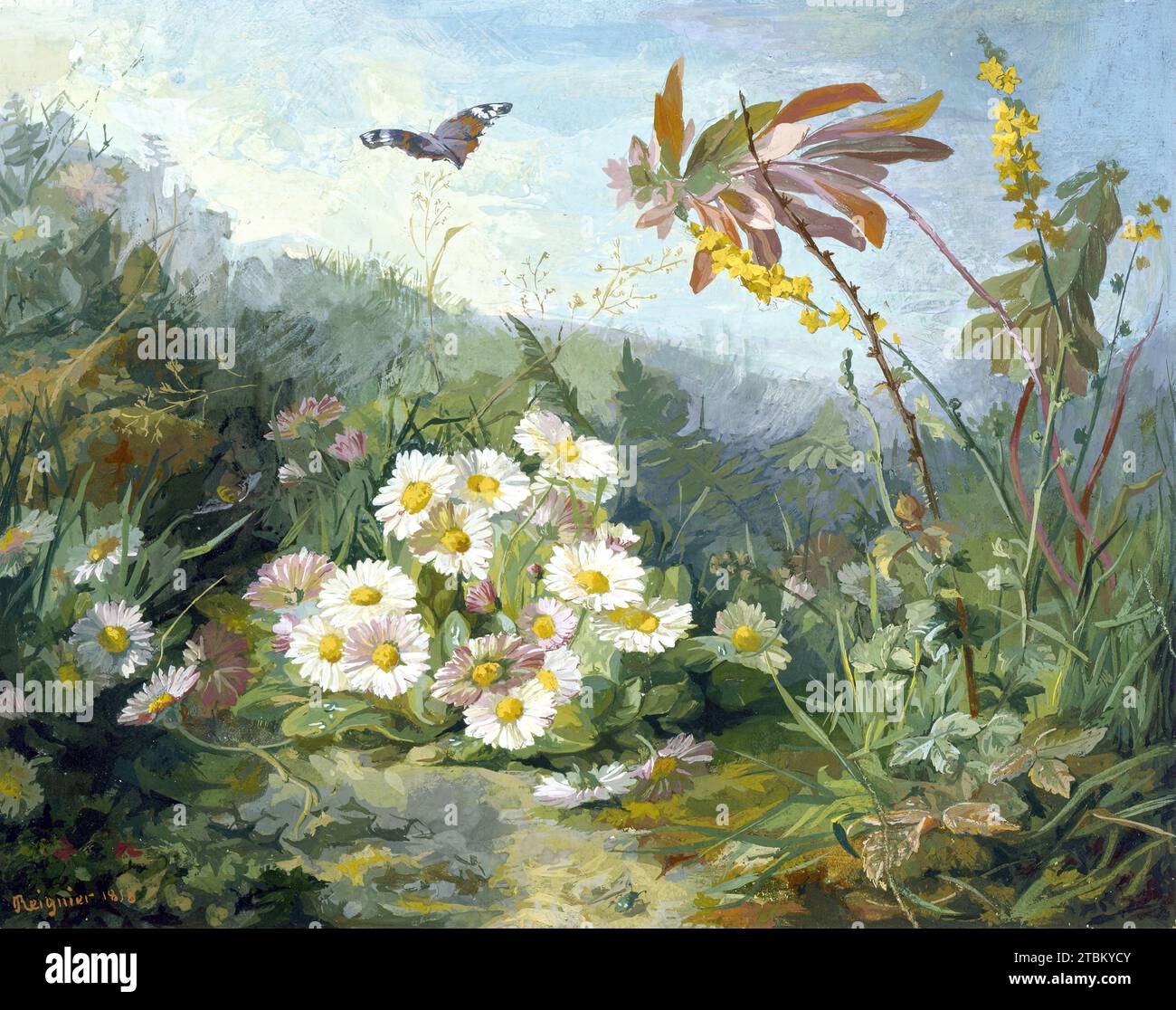 Wild Flowers and Butterfly, 1858. Stockfoto