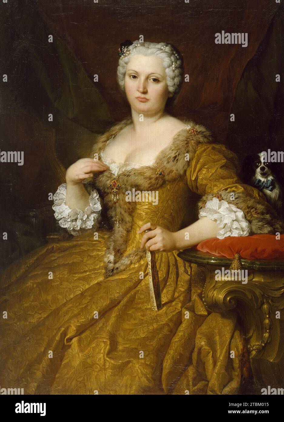 Porträt von Giovanna Bagnara (?), um 1739. Obwohl die Identität dieser Sittin unsicher ist, könnte sie die Schwester von Subleyras Frau Maria F&#xe9;Läuse sein. Maria F&#xe9;LICE war eine Miniaturistin und die Tochter des Musikers Giovanni Battista Tibaldi. Ein Porträt von Subleyras ist im Worcester Art Museum in Massachusetts zu finden und bildet einen interessanten Vergleich mit diesem Werk, da es eine ausgeprägte Familienähnlichkeit gibt. Maria F&#xe9;LICES Schwester Giovanna heiratete einen reichen Anwalt namens Domenico Bagnara. Ihr erhöhter sozialer Status würde die Opulenz von Pelzbesatz und -Kleidung erklären Stockfoto