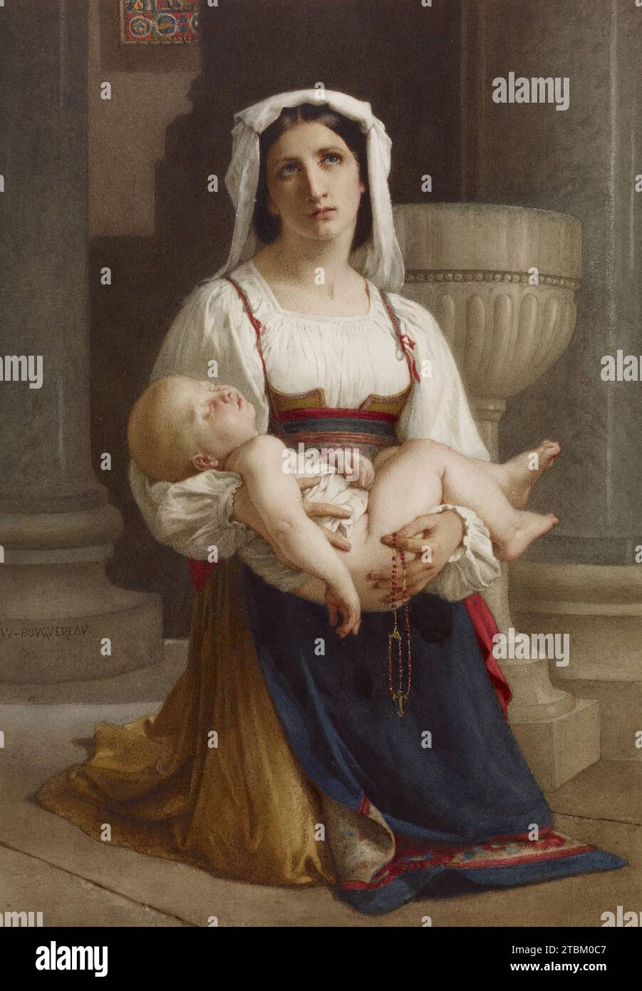 Italienischer Bauer kniend mit Kind, Ende des 19. Jahrhunderts. Stockfoto