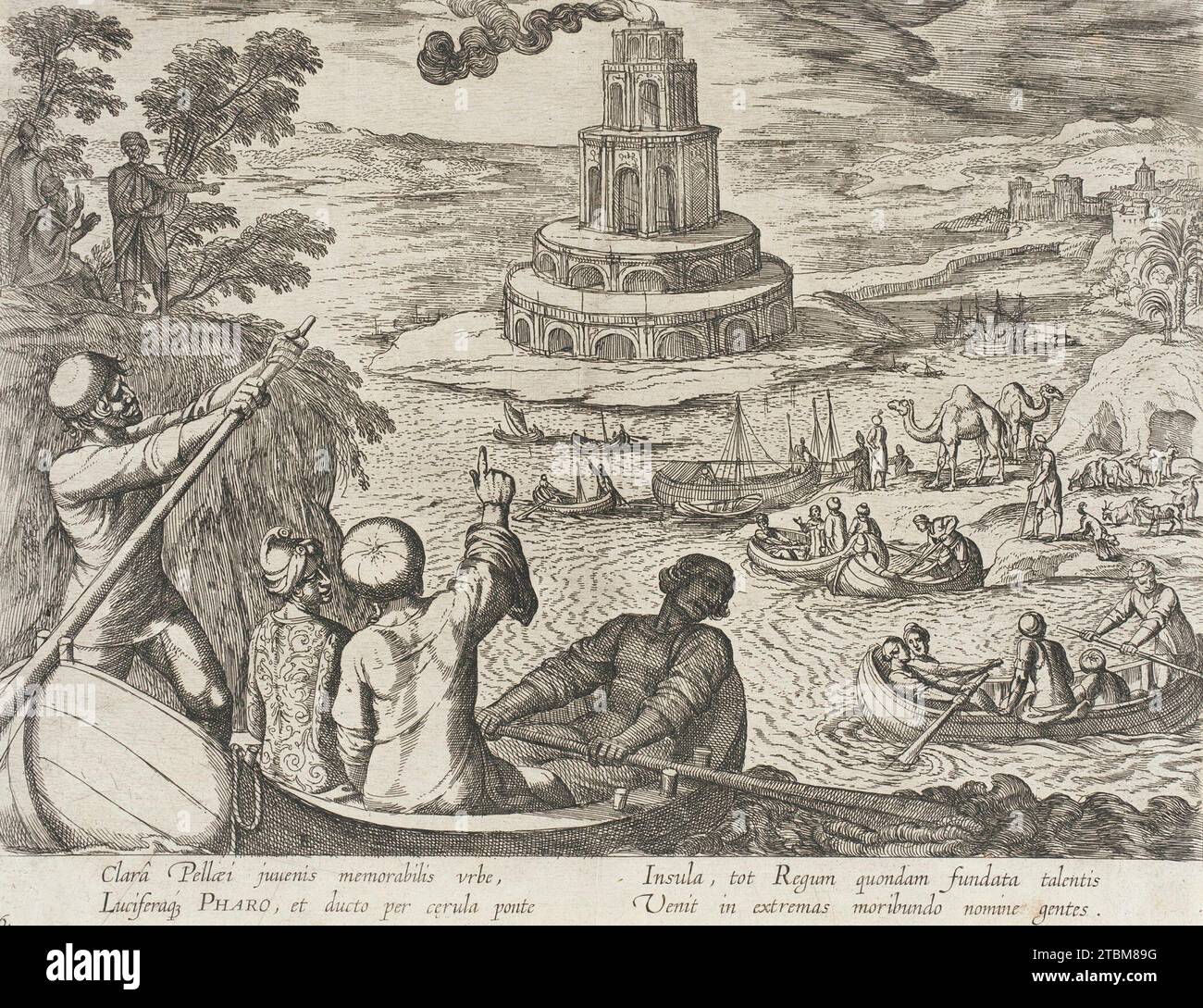 Der Leuchtturm von Alexandria, veröffentlicht 1610. Serie: Die sieben Weltwunder, pl. 6. Stockfoto