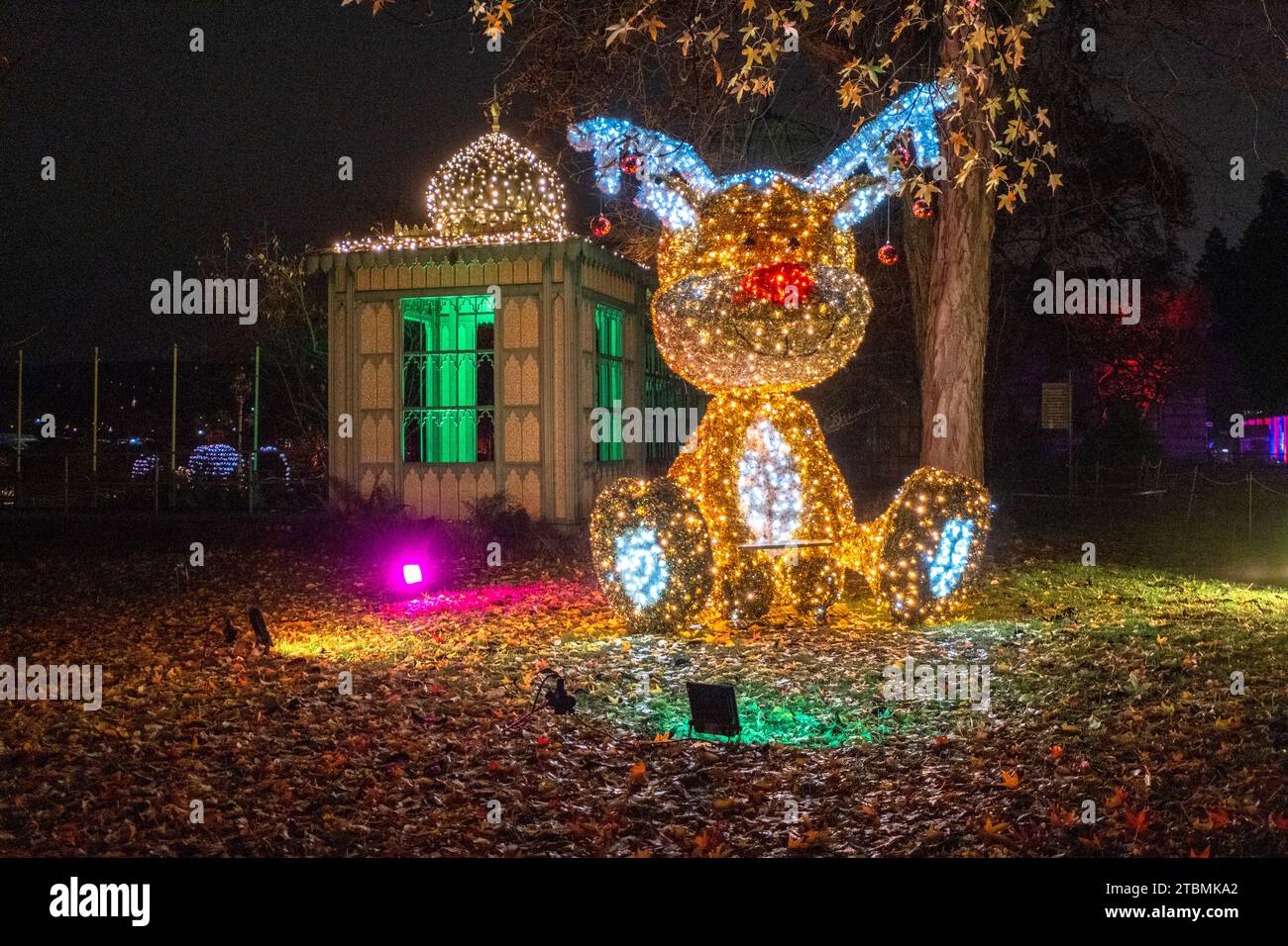 Deutschland, Baden-Württemberg, Stuttgart, Wilhelma, Weihnachtsgarten 2023. Lichtkunst in der Wilhelma Stockfoto