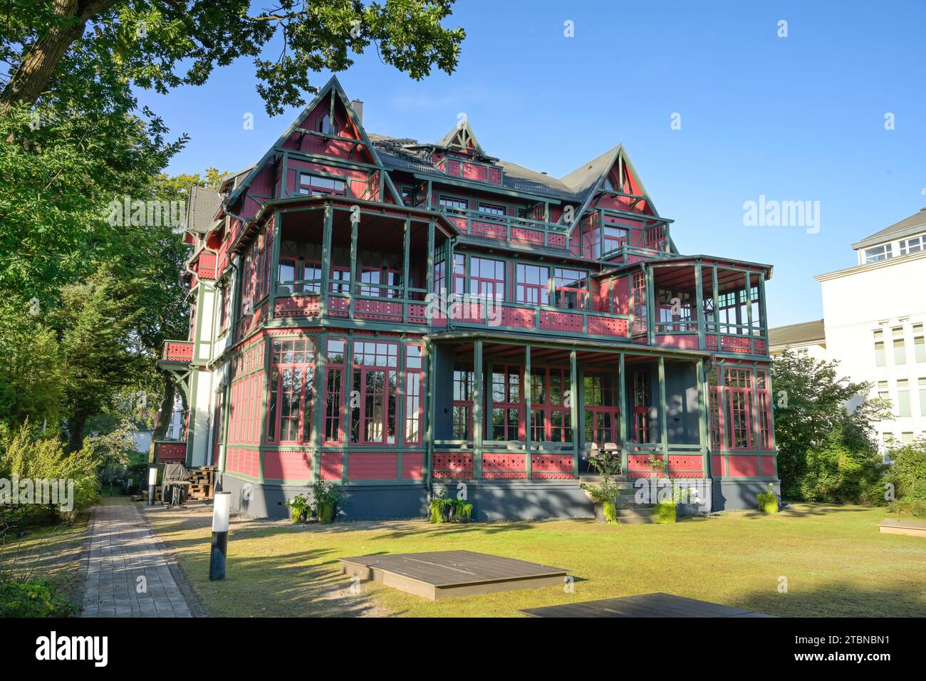 Holzhaus, Villa, Eichenweg, Heringsdorf, Usedom, Mecklenburg-Vorpommern, Deutschland Stockfoto