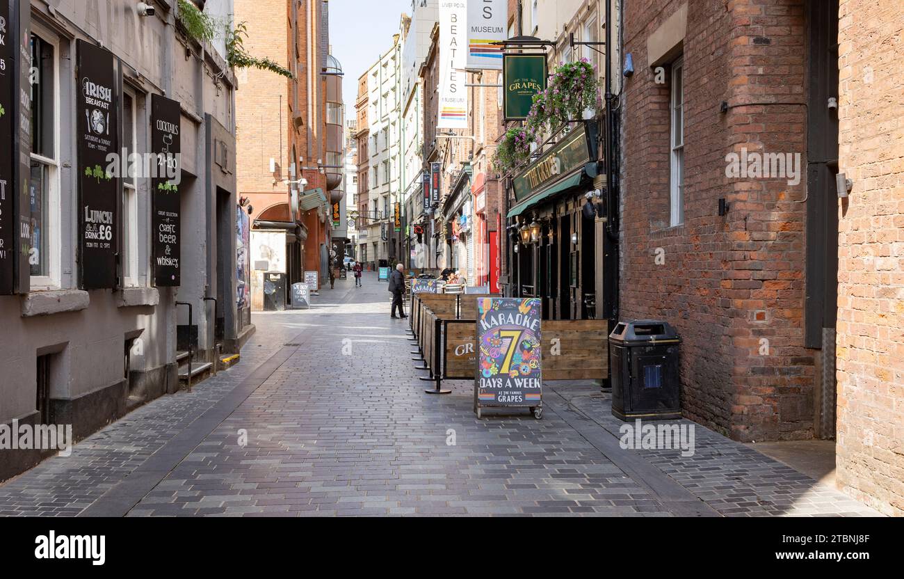 Liverpool, vereinigtes Königreich, 16. Mai 2023 Ein Blick auf die berühmte Mathew Street, den Place of Beatles in Liverpool, Stockfoto
