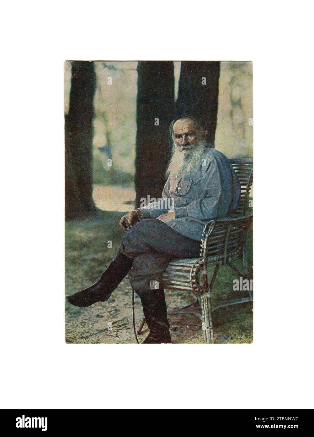 Die Farbfotografie von Lew Nikolajewitsch Tolstoi (russisch Лев Николаевич Толстой; 9. September [O. S. 28. August] 1828 – 20. November [O. S. 7. November] 1910), in englischer Sprache als Leo Tolstoi bezeichnet, war ein russischer Schriftsteller von Sergej Prokudin-Gorski. Alte Vintage-Postkarte des Russischen Reiches, 23. Mai 1908. Stockfoto