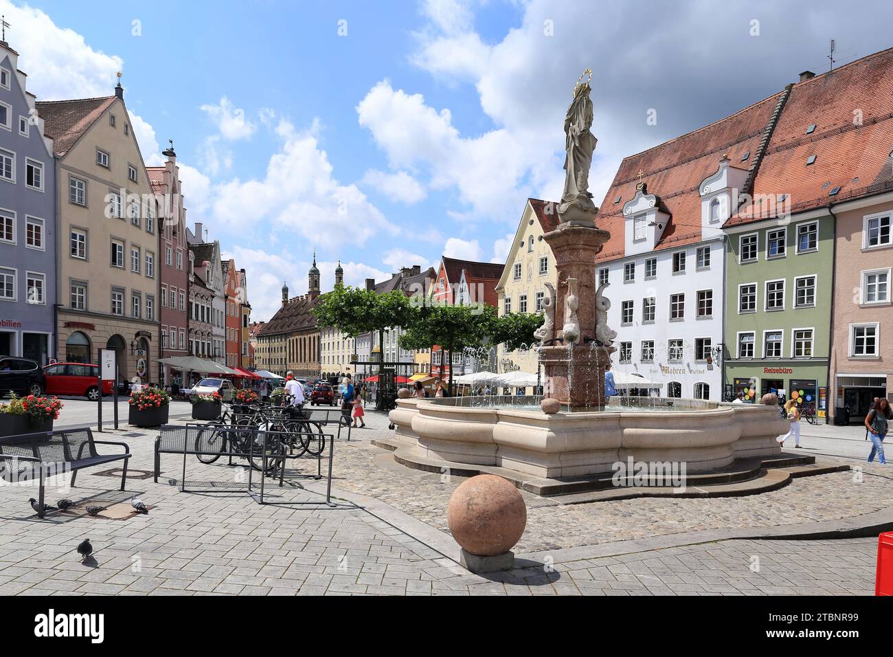 Altstadt von Landsberg am Lech mit dem Marienbrunnen Stockfoto