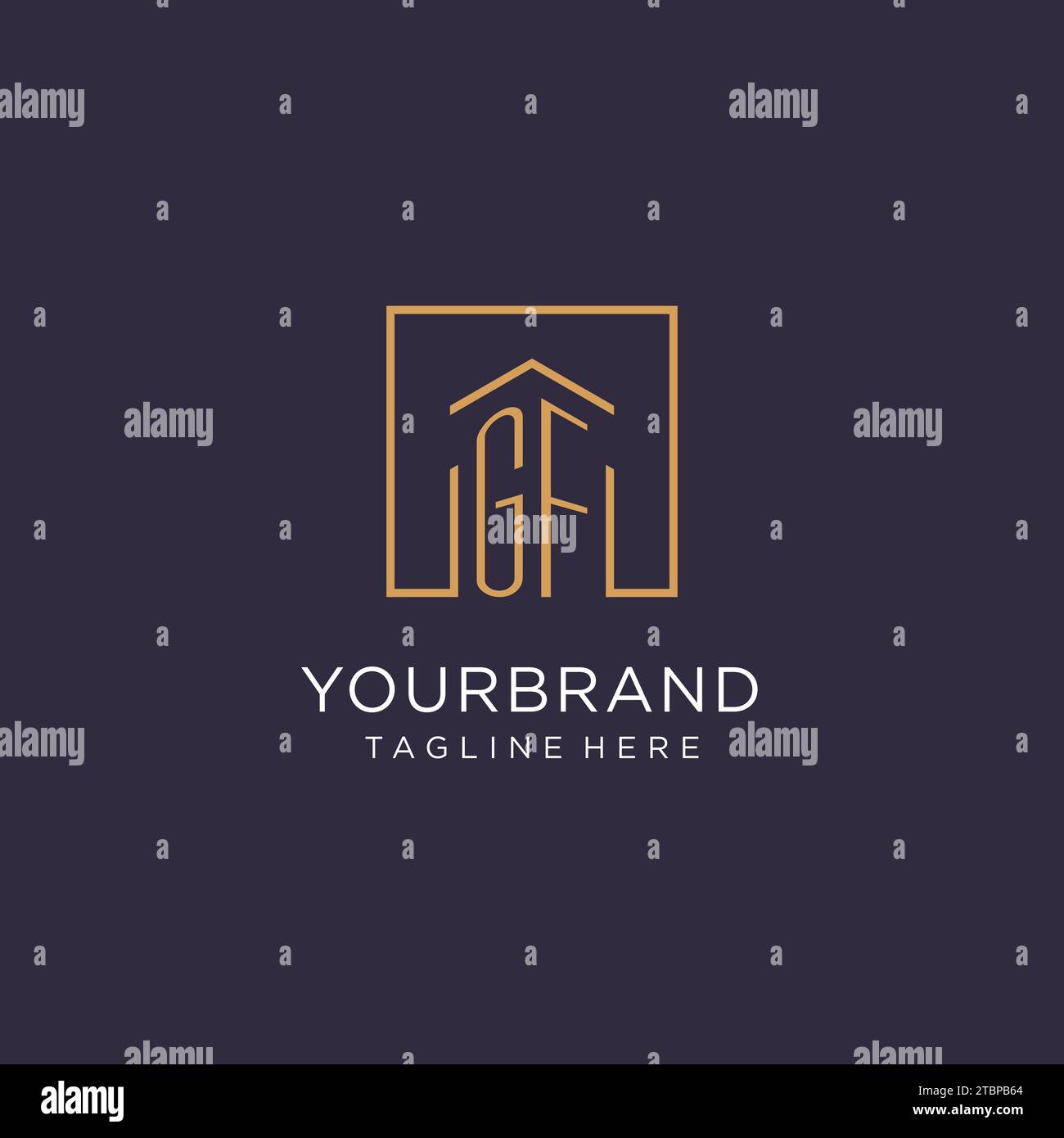 GF anfängliches quadratisches Logo-Design, moderne und luxuriöse Design-Ideen für Immobilien-Logos Stock Vektor