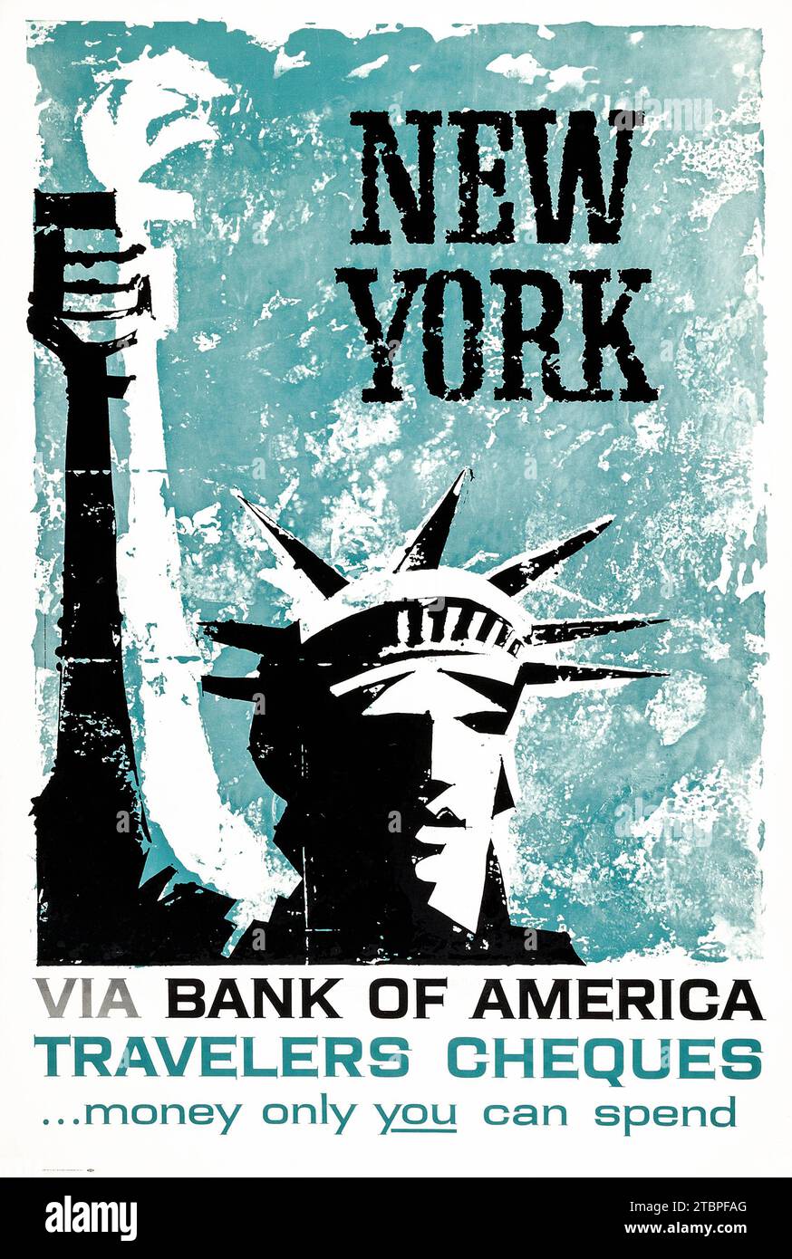 New York (Bank of America, 1950er Jahre). Reiseschecks, Freiheitsstatue Stockfoto