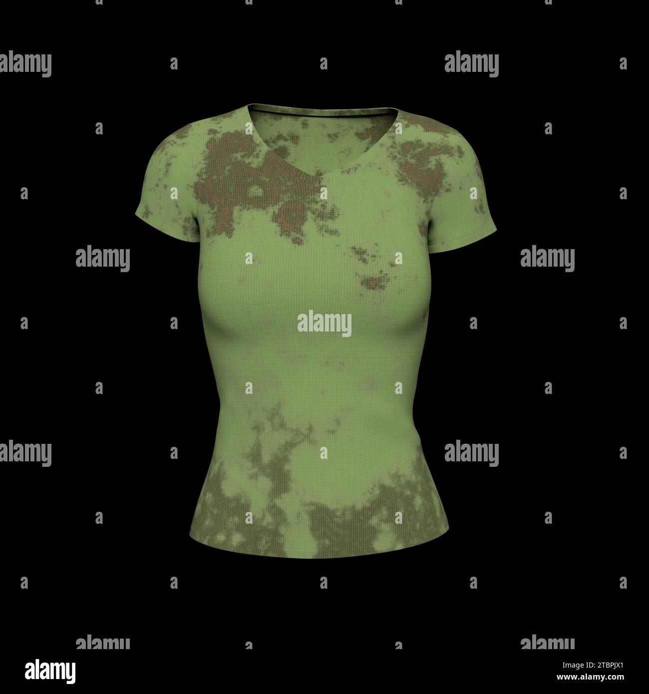 Ctical Damen-T-Shirt mit Camouflage-Motiv auf schwarzem Hintergrund. Kreatives Layout. Modell und Platz für Text- und Logounternehmen. Militärisches Konzept. 3D Stockfoto