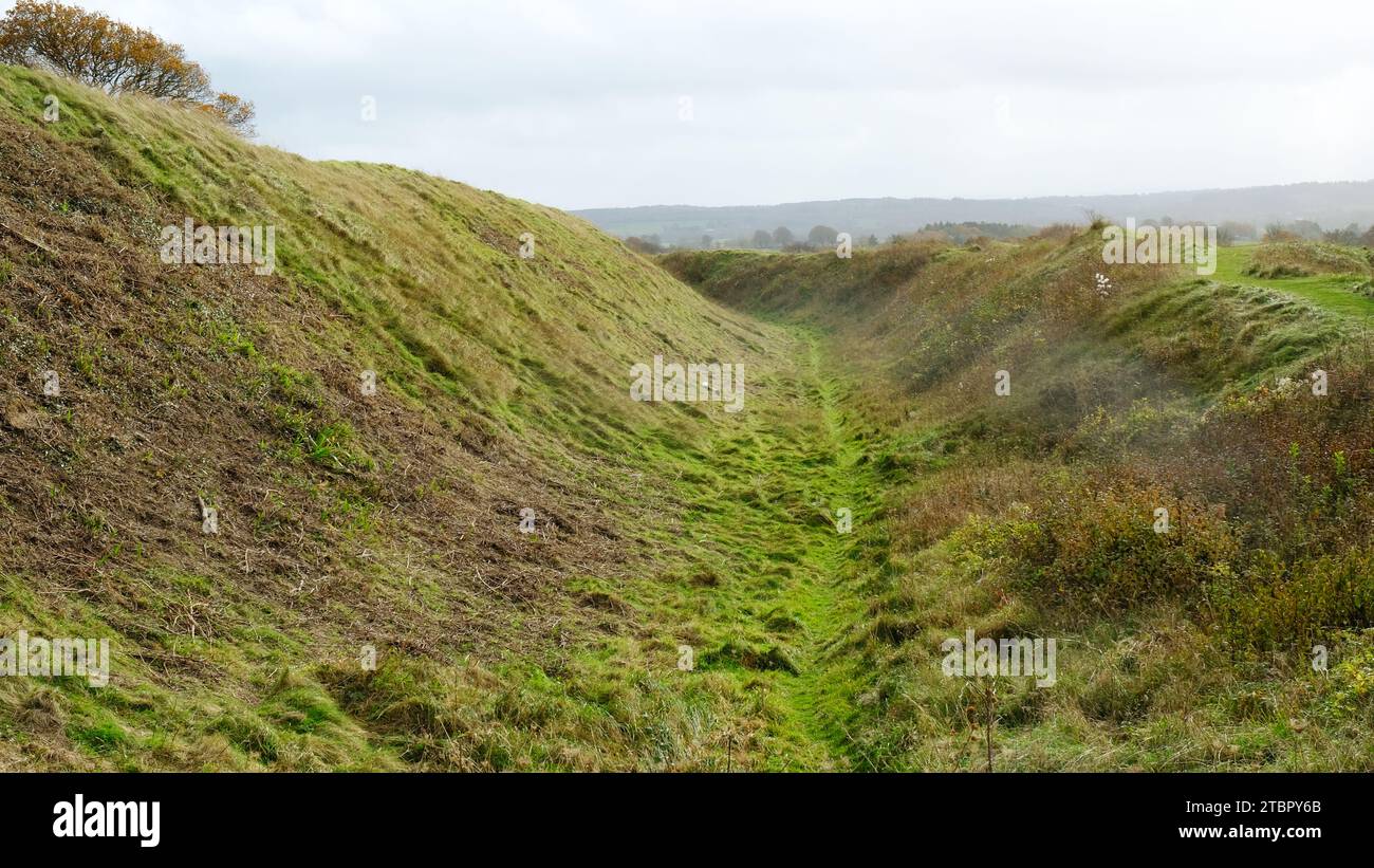 Die Verteidigungsmauer von Badbury Rings, Dorset - John Gollop Stockfoto