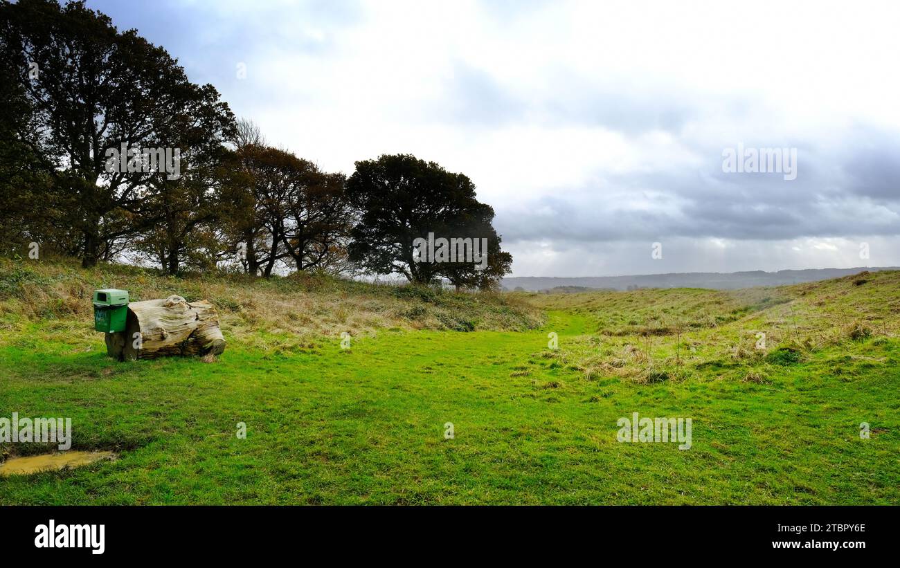 Die Verteidigungsmauer von Badbury Rings, Dorset - John Gollop Stockfoto