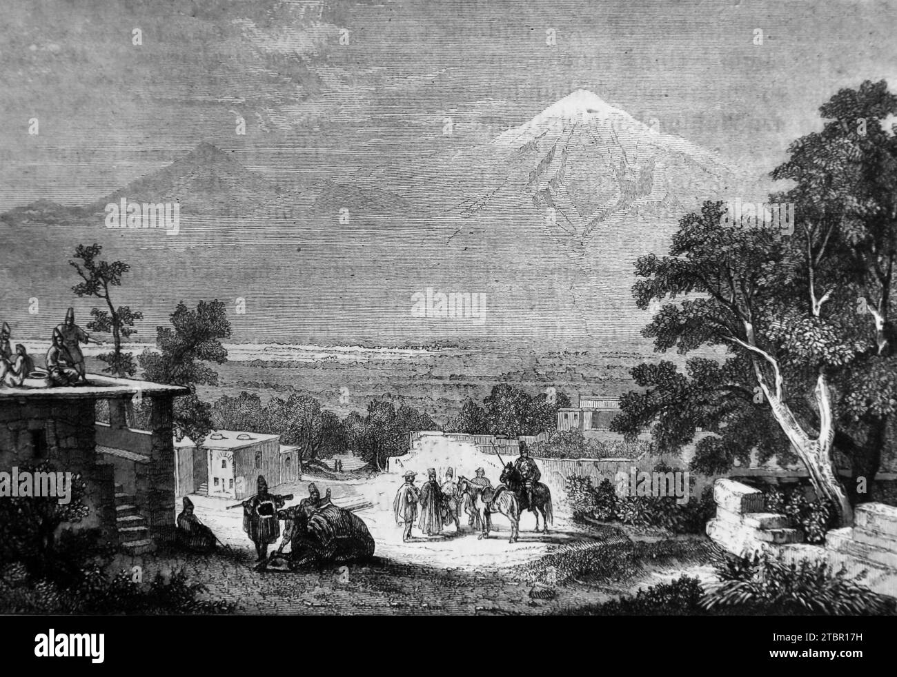 Illustration der Berge von Ararat (Little Ararat und Greater Ararat) zusammengebaute ruhende Vulkane in der Türkei, die in der Bibel als ruhende Vulkane beschrieben werden Stockfoto