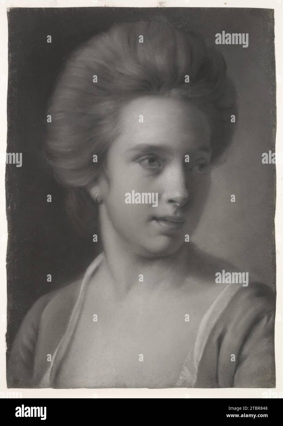 Porträt einer Frau mit nach rechts gedrehtem Kopf und Ohrring 2007 von Joseph Wright (Wright of Derby) Stockfoto