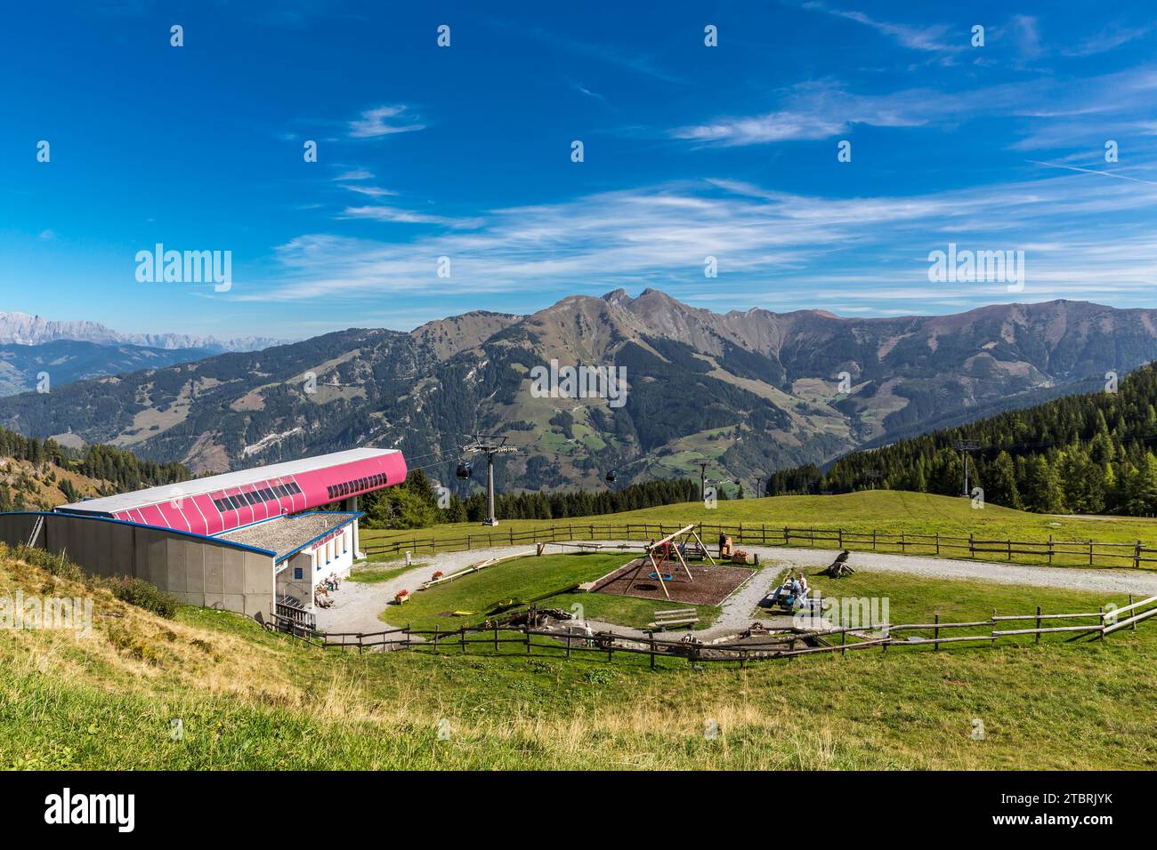 Wasserspielplatz, Bergstation Hochalmbahn, 1753 m, Rauris, Rauristal, Pinzgau, Salzburger Land, Österreich Stockfoto