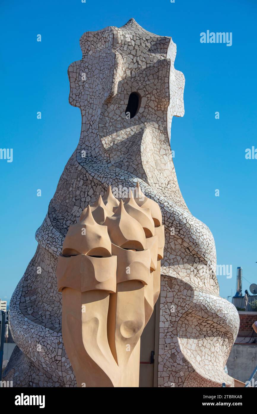 Spanien, Katalonien, Barcelona, Casa Mila, Gaudi, Belüftungswellen Stockfoto