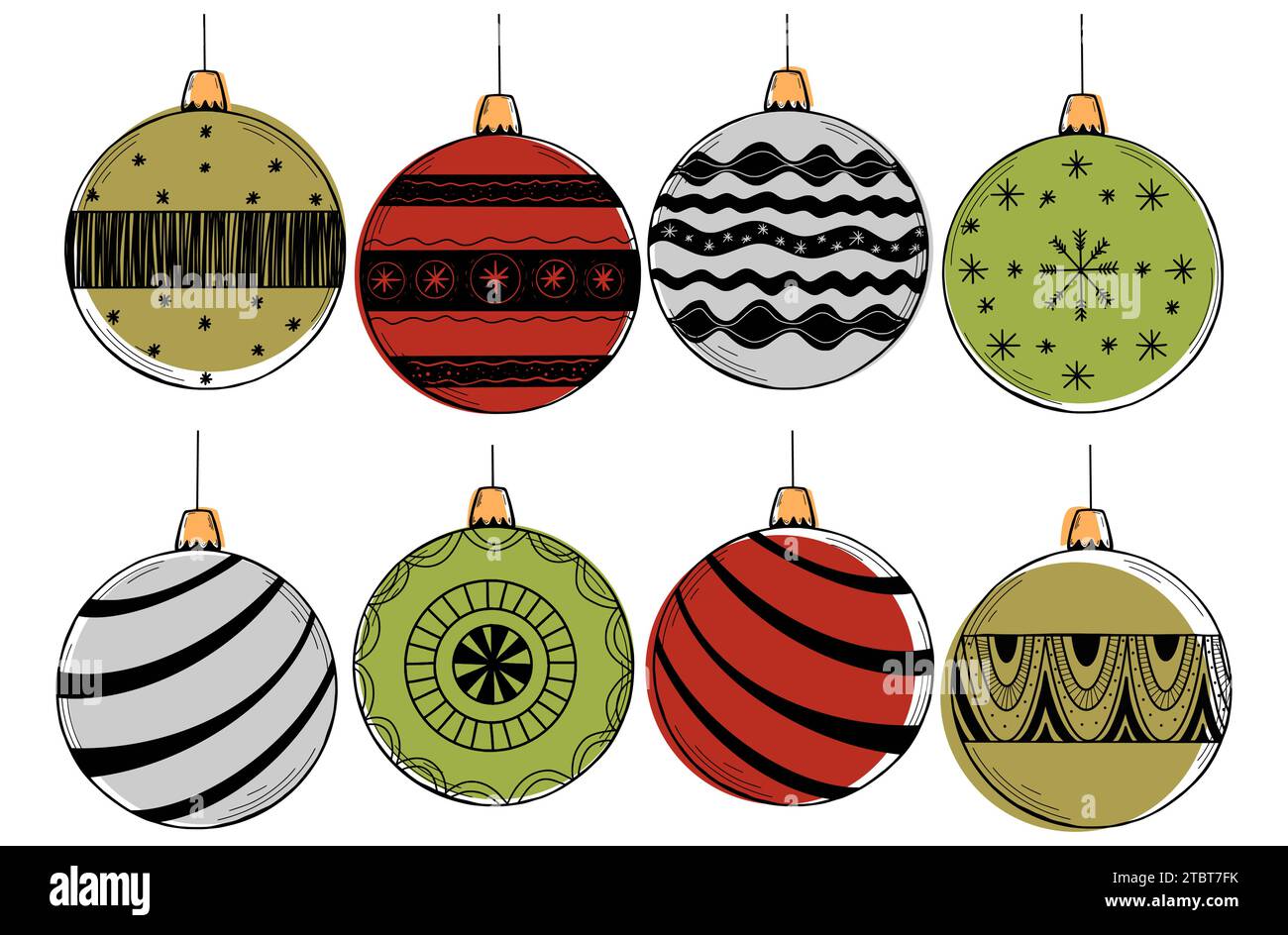 Vektor-Satz von Hand gezeichnetem Weihnachtskugel Spielzeug. Stock Vektor