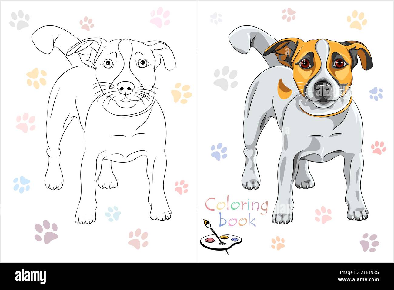 Vektor-Malbuch-Seite des Zeichentrickhunds Jack Russell Terrier Rasse Stock Vektor