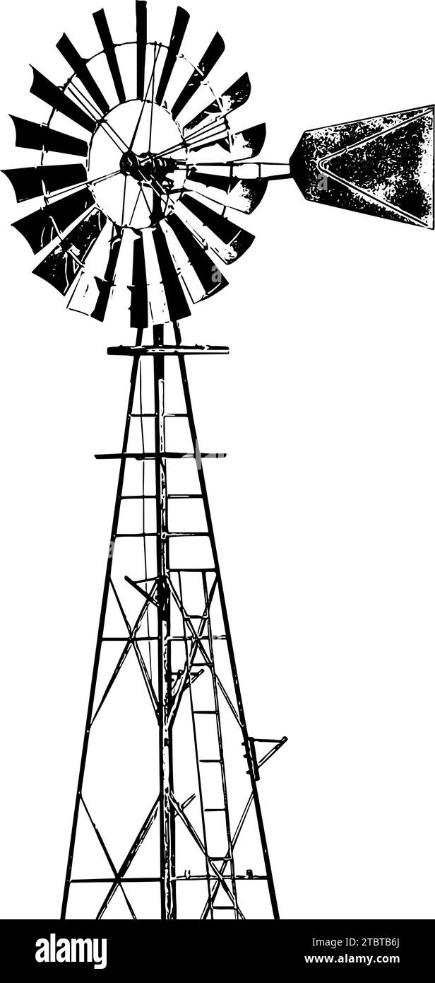 Windmühle-Skizze im Bauernstil in Schwarz, isoliert Stock Vektor