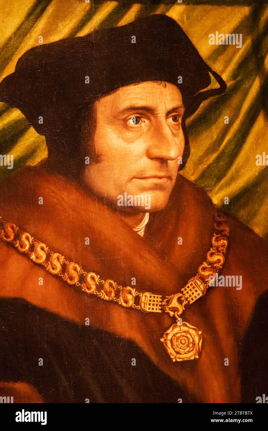 England, London, Porträt von Sir Thomas More (1478–1535) von Hans Holbein dem Jüngeren, gemalt 1527 Stockfoto