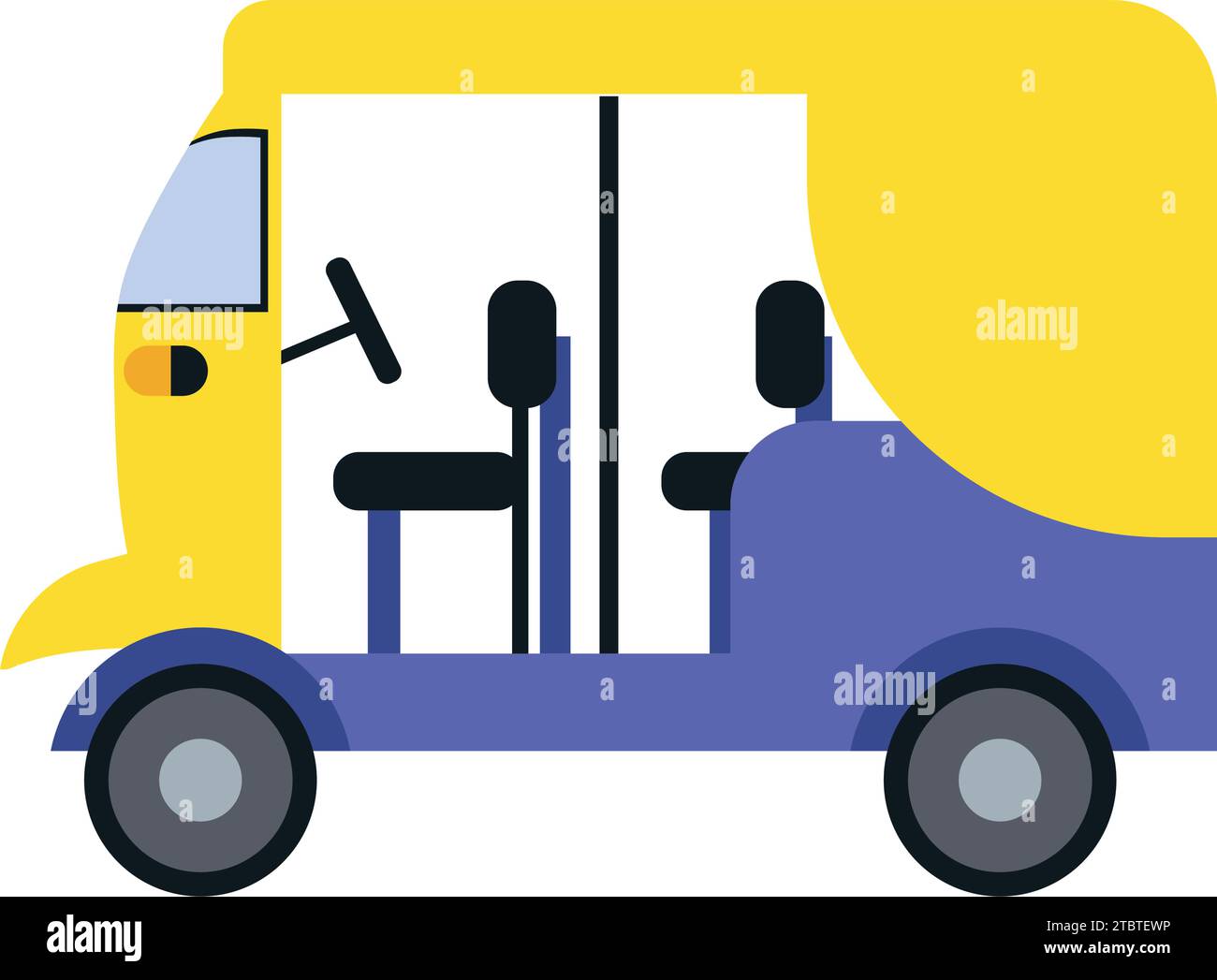 Gelber und lila Vektor des Rikscha-Autos isoliert Stock Vektor