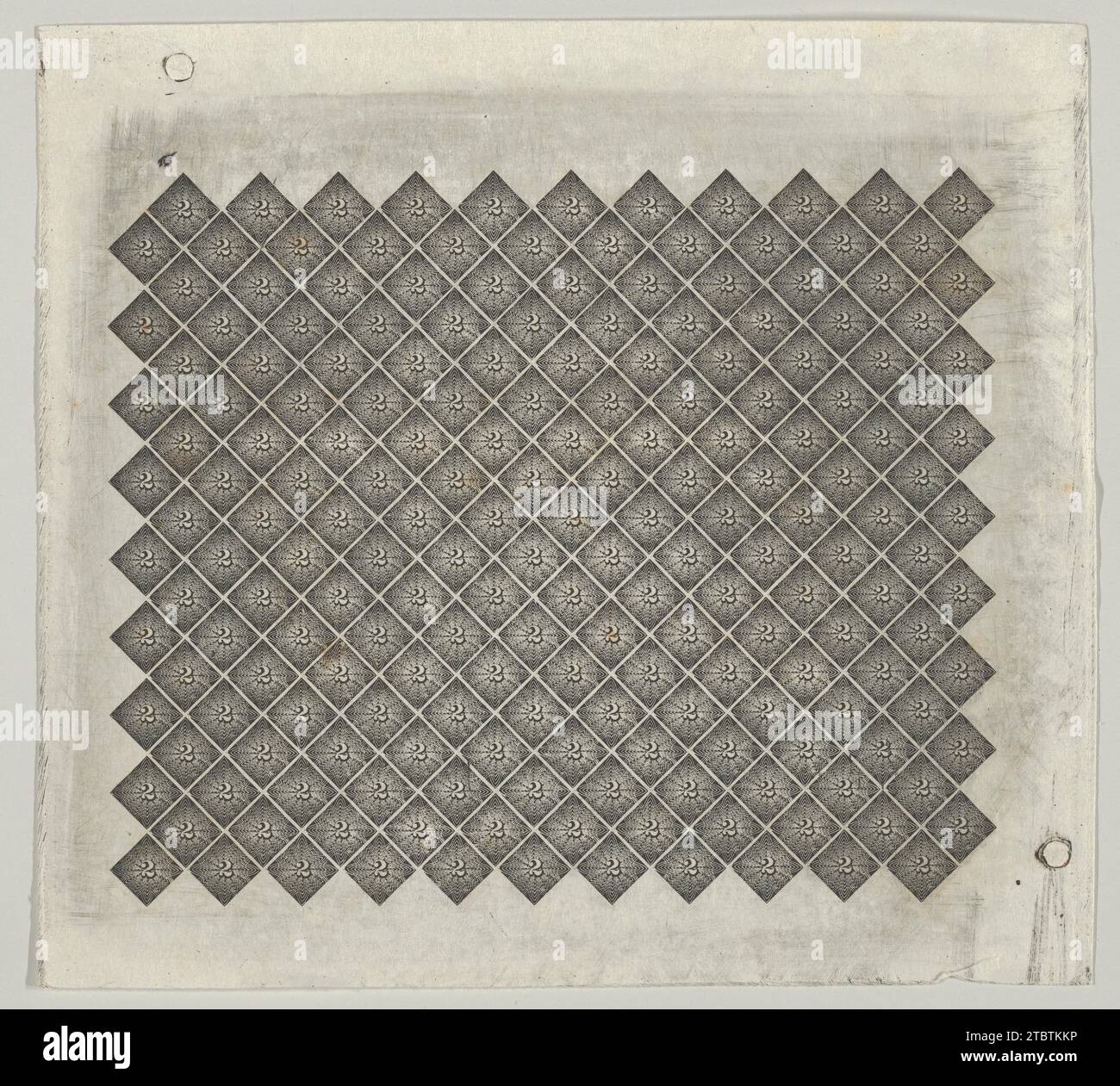 Banknotenmotiv: Tafel mit Drehwerk-Ornament aus winzigen 2er, jeweils in einem Diamanten, umgeben von einem Stern 2002 von A. B. & C. Durand & Company Stockfoto
