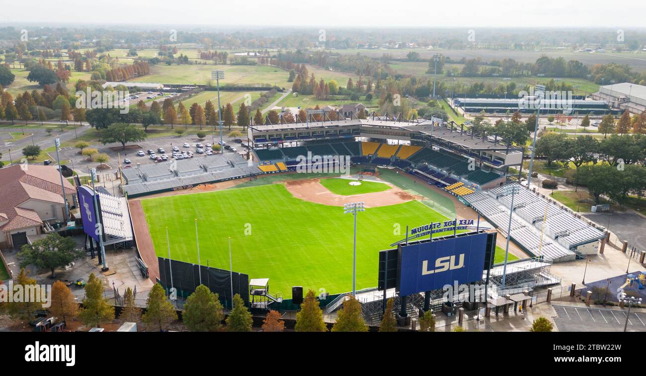 Baton Rouge, LA - 1. Dezember 2023: Das Alex Box Stadium und Skip Bertman Field ist die Heimat des LSU Baseballs. Stockfoto