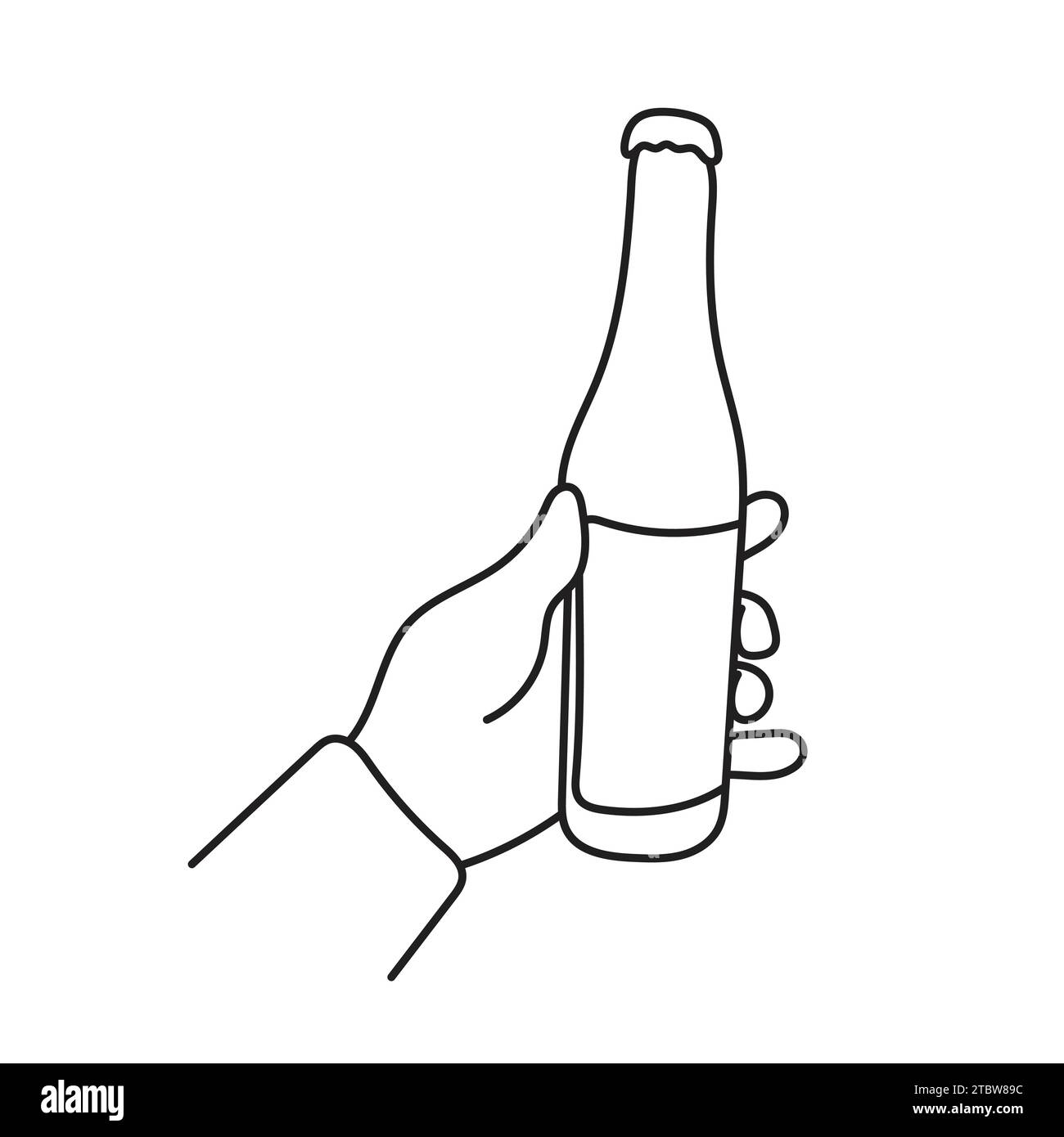 Nahaufnahme Hand hält Bierflasche Illustration Vektor Hand gezeichnet isoliert auf weißem Hintergrund Stock Vektor