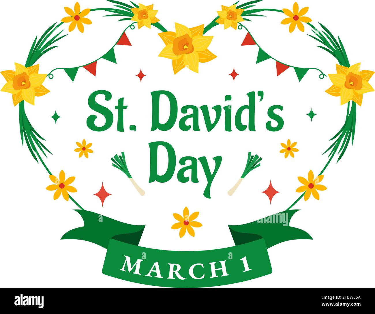 Happy St David's Day Vektor-Illustration am 1. März mit walisischen Drachen und gelben Narzissen im Feiertag Flat Cartoon Hintergrund Design Stock Vektor
