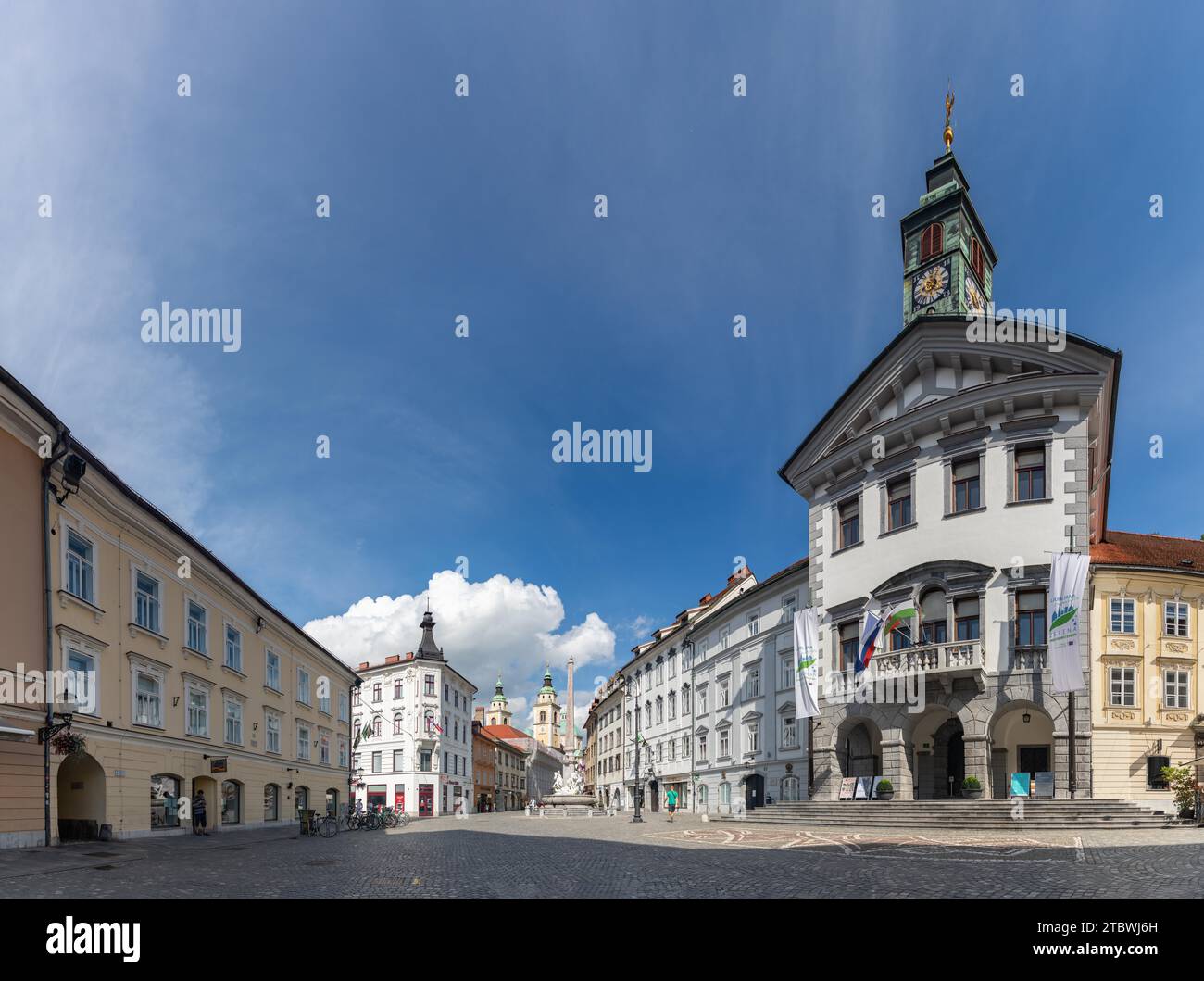 Ein Panoramabild des Stadtplatzes von Ljubljana Stockfoto