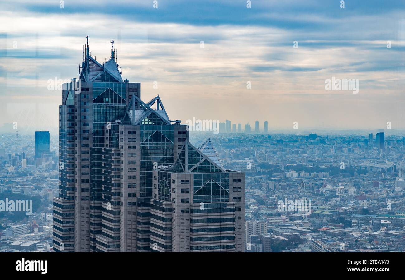 Ein Bild von einem hohen Gebäude mit Blick auf den Rest von Tokio Stockfoto