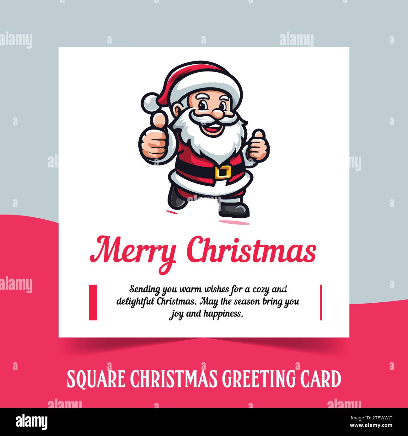 Einfaches Weihnachtsvektor-Design mit Weihnachtsmann Maskottchen, mit weißem Hintergrund und frohe Weihnachten Stock Vektor