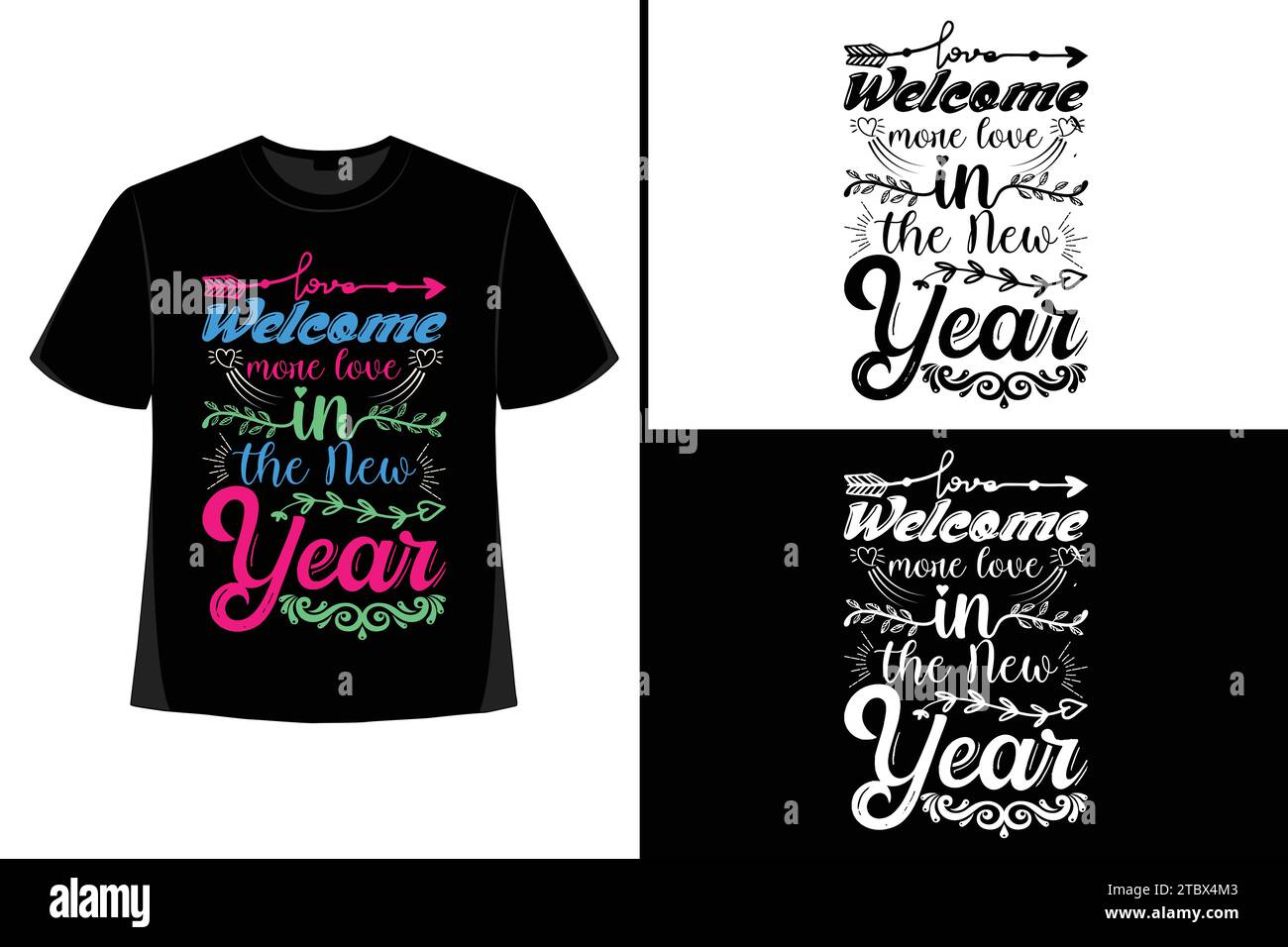 Happy New YearT-Shirt, Typografie Vektor, T-Shirt Design Vektor, Happy New Year 2024, New Year T-Shirt Design, New 2024 T-Shirt Design Stock Vektor
