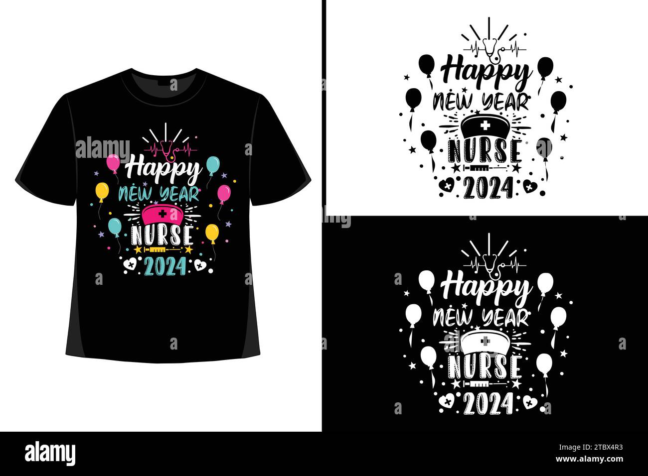 Happy New YearT-Shirt, Typografie Vektor, T-Shirt Design Vektor, Happy New Year 2024, New Year T-Shirt Design, New 2024 T-Shirt Design Stock Vektor