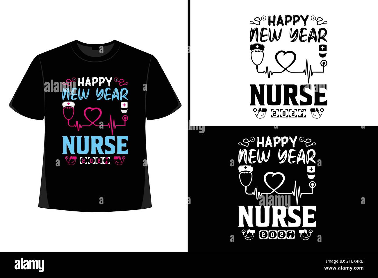 Happy New YearT-Shirt, Typografie Vektor, T-Shirt Design Vektor, Happy New Year 2024, New Year T-Shirt Design, New 2024 T-Shirt Design Stock Vektor