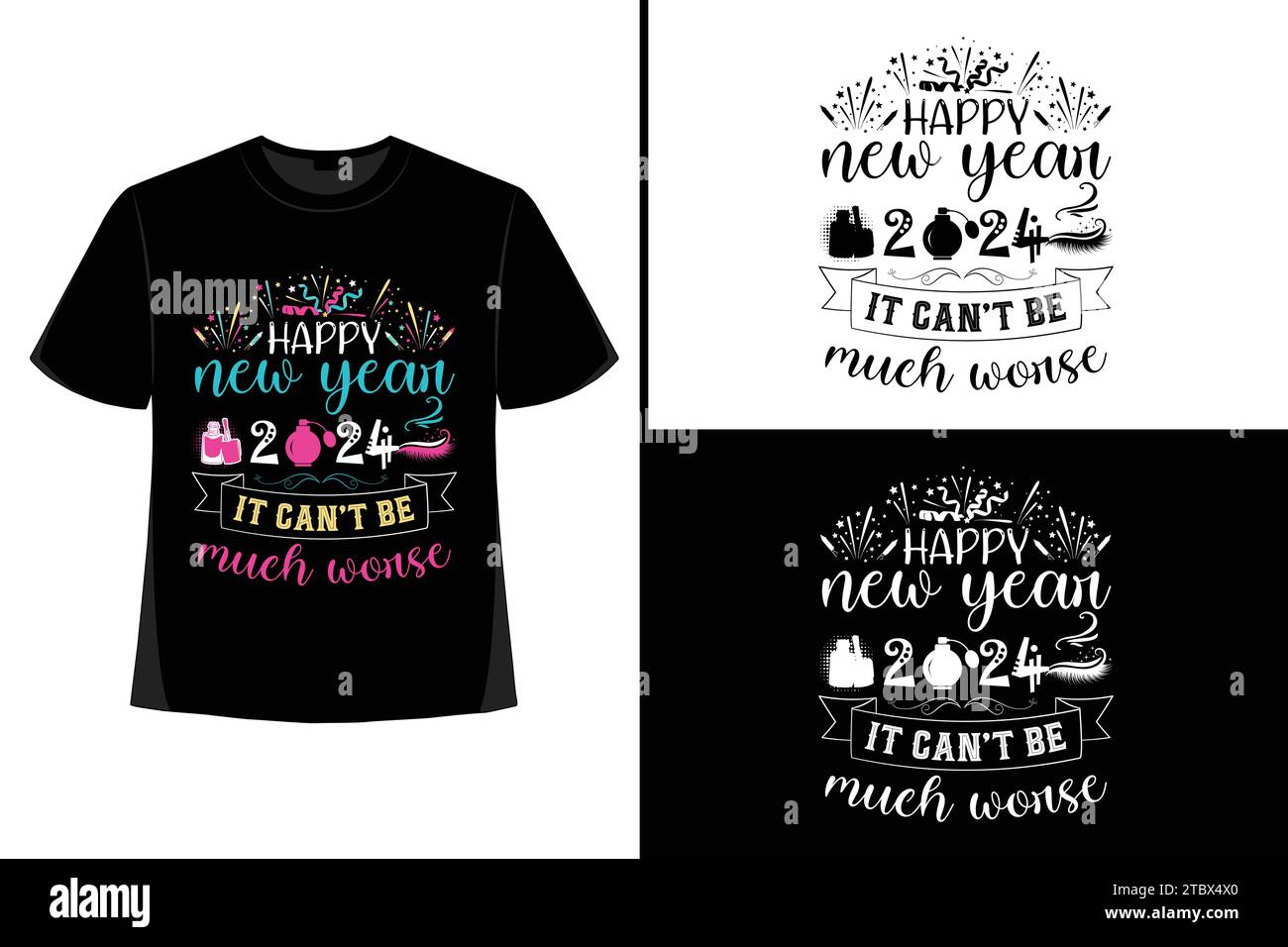 Happy New YearT-Shirt, Typografie Vektor, T-Shirt Design Vektor, Happy New Year 2024, New Year T-Shirt Design, New 2024 T-Shirt Design Stock Vektor