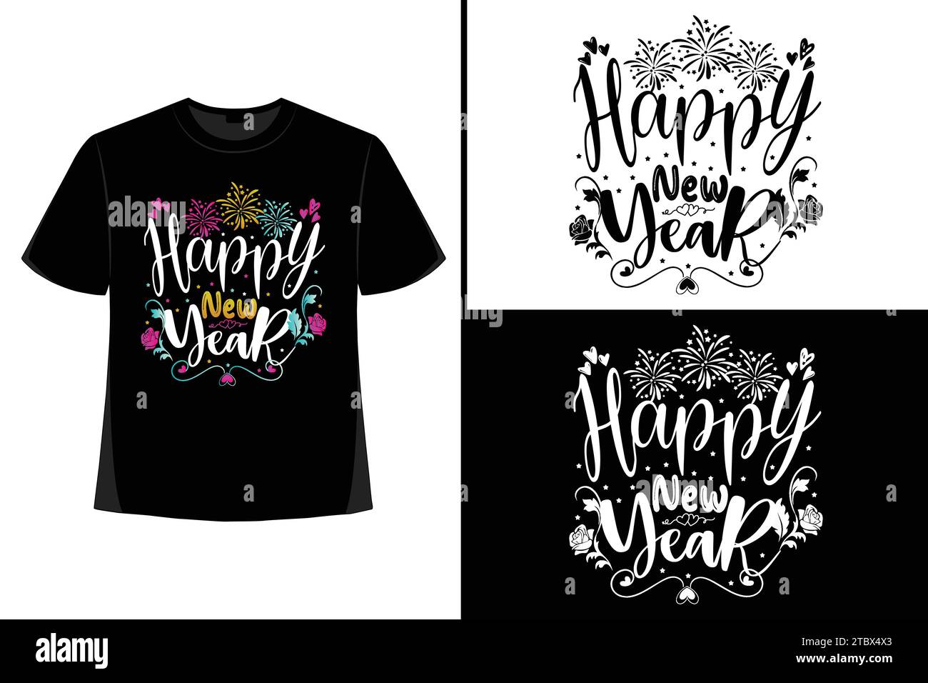 Happy New YearT-Shirt, Typografie Vektor, T-Shirt Design Vektor, Happy New Year 2024, New Year T-Shirt Design, New 2024 T-Shirt Design Stock Vektor