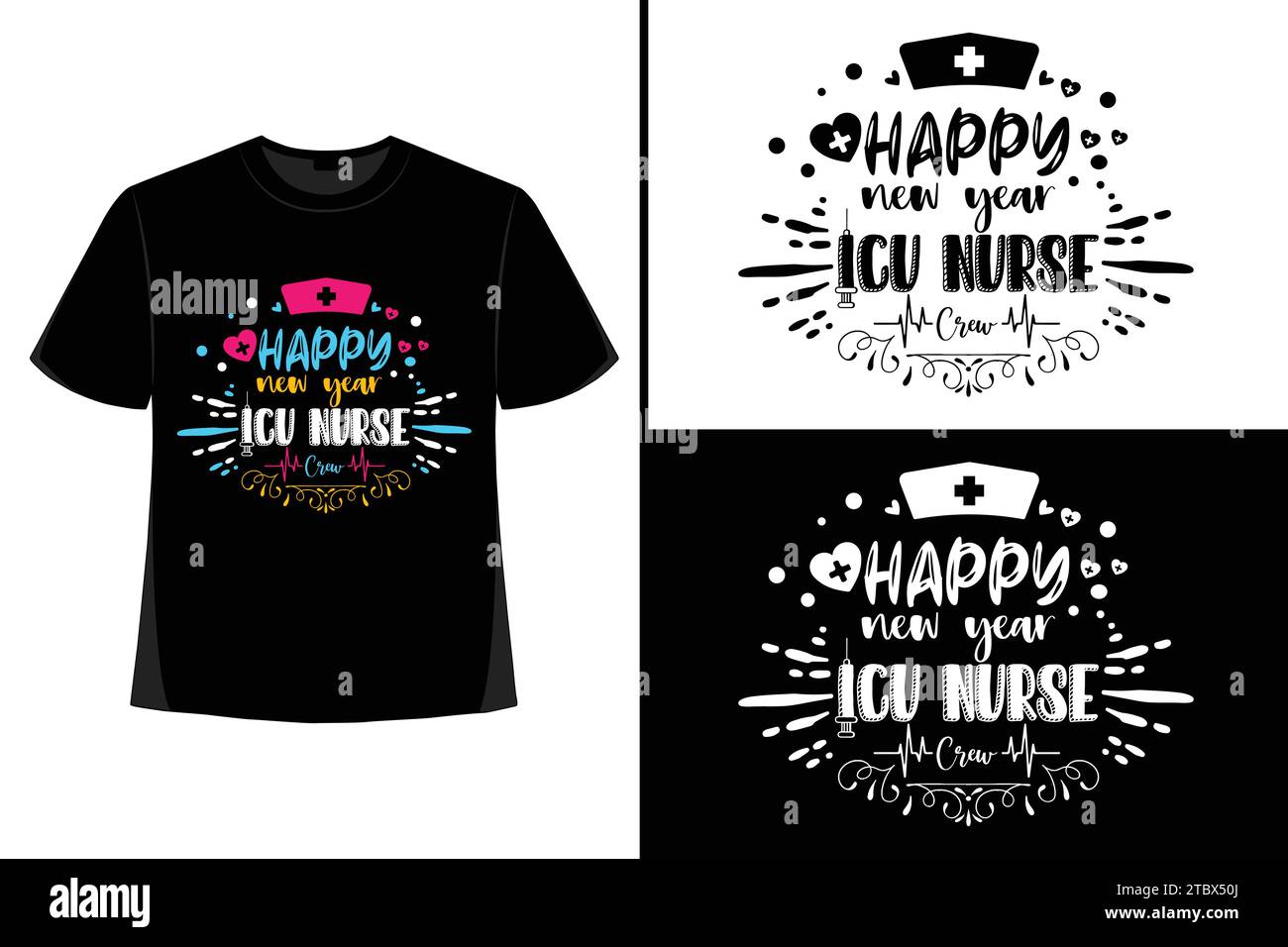Happy New YearT-Shirt, Typografie Vektor, T-Shirt Design Vektor, Happy New Year 2024, New Year T-Shirt Design, New 2024 T-Shirt Design Stock Vektor