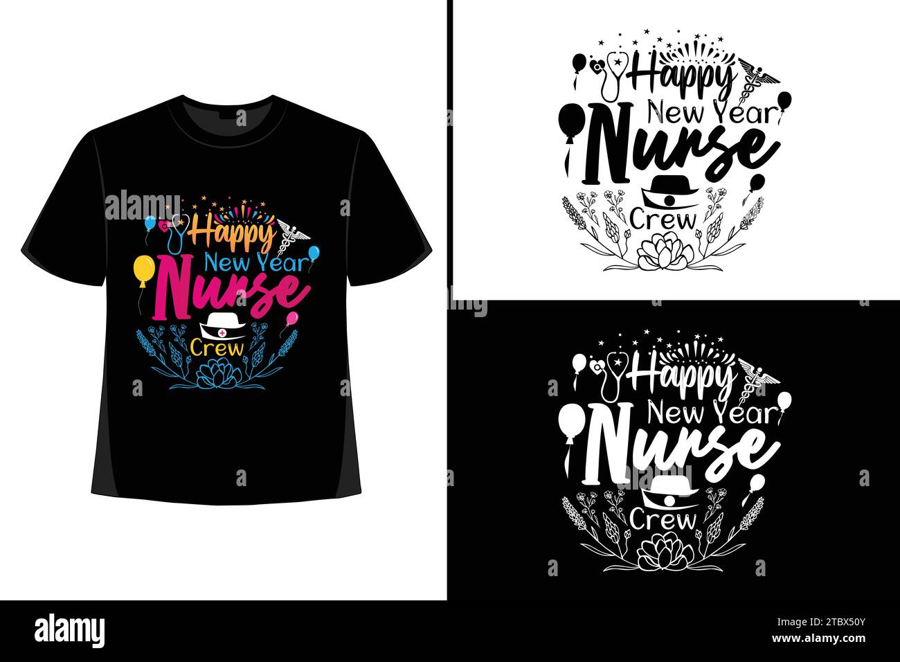 Happy New YearT-Shirt, Typografie Vektor, T-Shirt Design Vektor, Happy New Year 2024, New Year T-Shirt Design, New 2024 T-Shirt Design Stock Vektor