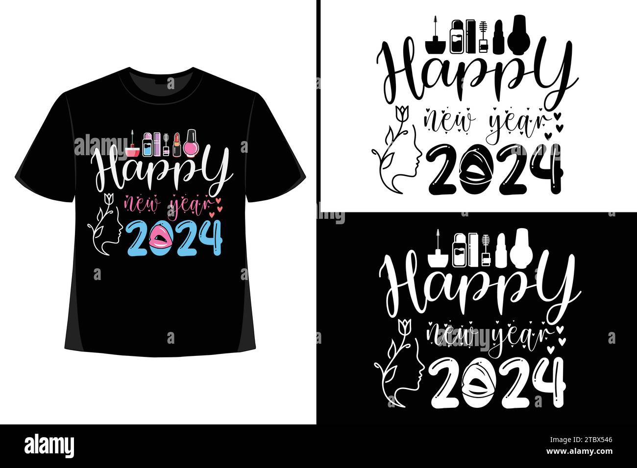 Happy New YearT-Shirt, Typografie Vektor, T-Shirt Design Vektor, Happy New Year 2024, New Year T-Shirt Design, New 2024 T-Shirt Design Stock Vektor