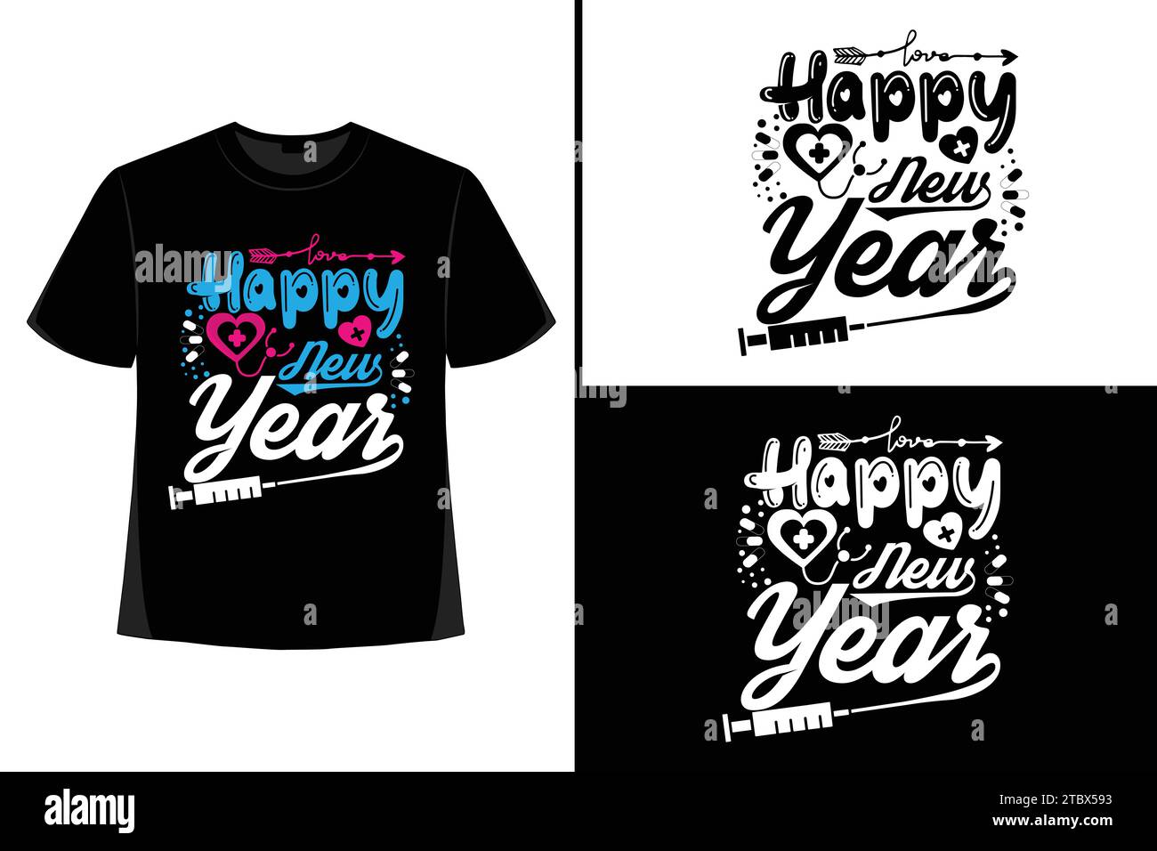 Happy New YearT-Shirt, Typografie Vektor, T-Shirt Design Vektor, Happy New Year 2024, New Year T-Shirt Design, New 2024 T-Shirt Design Stock Vektor