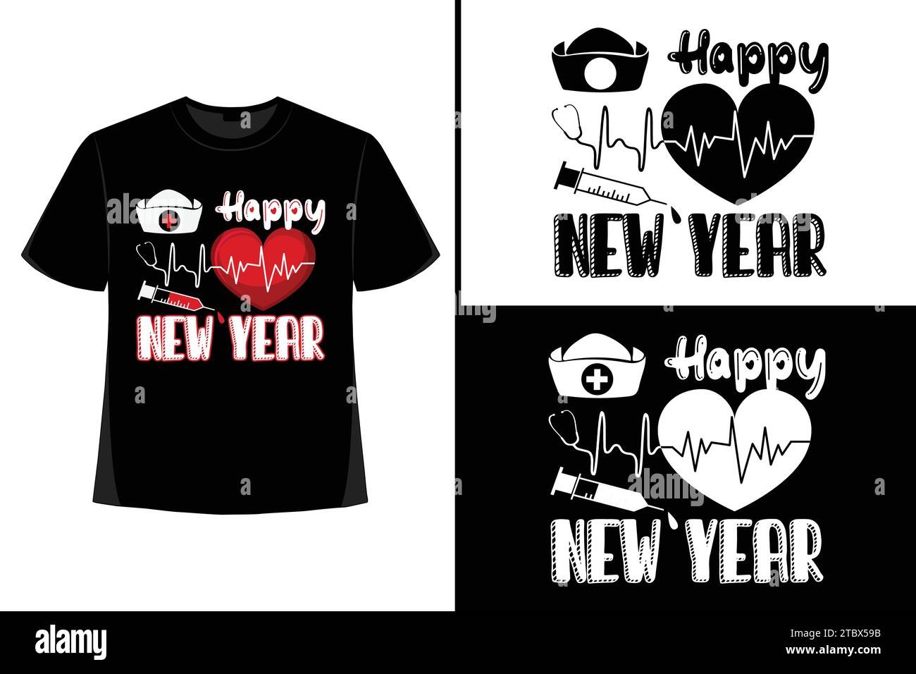 Happy New YearT-Shirt, Typografie Vektor, T-Shirt Design Vektor, Happy New Year 2024, New Year T-Shirt Design, New 2024 T-Shirt Design Stock Vektor