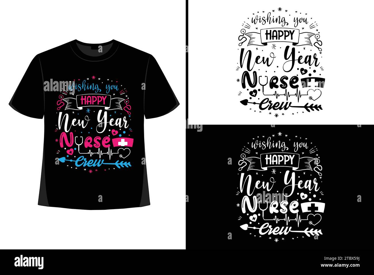 Happy New YearT-Shirt, Typografie Vektor, T-Shirt Design Vektor, Happy New Year 2024, New Year T-Shirt Design, New 2024 T-Shirt Design Stock Vektor