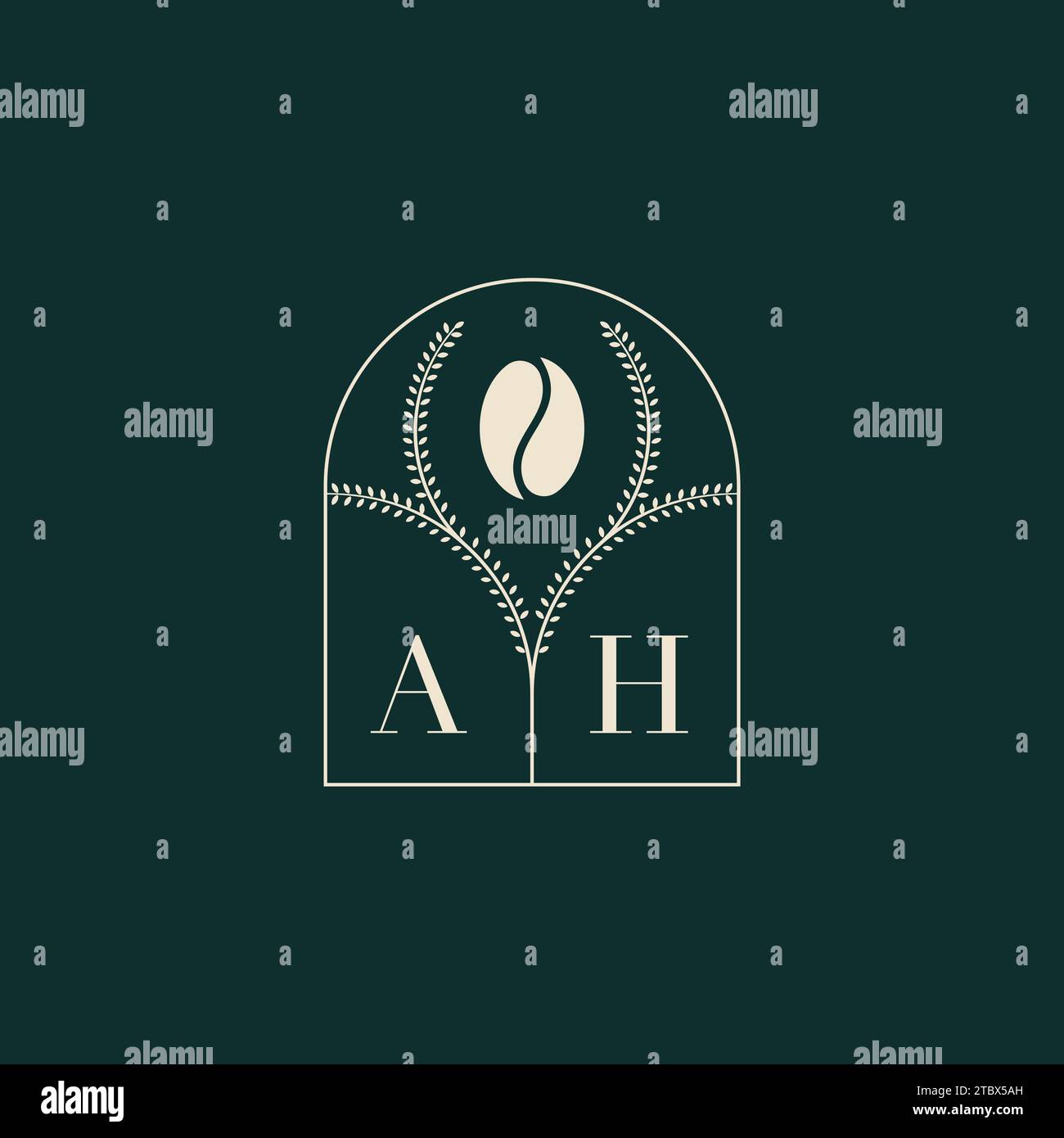 AH einzigartige und einfache Kombination aus Buchstaben und Kaffeebohne mit Logo Stock Vektor