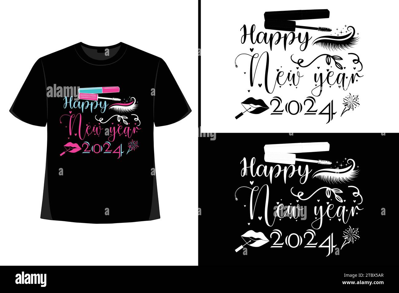 Happy New YearT-Shirt, Typografie Vektor, T-Shirt Design Vektor, Happy New Year 2024, New Year T-Shirt Design, New 2024 T-Shirt Design Stock Vektor