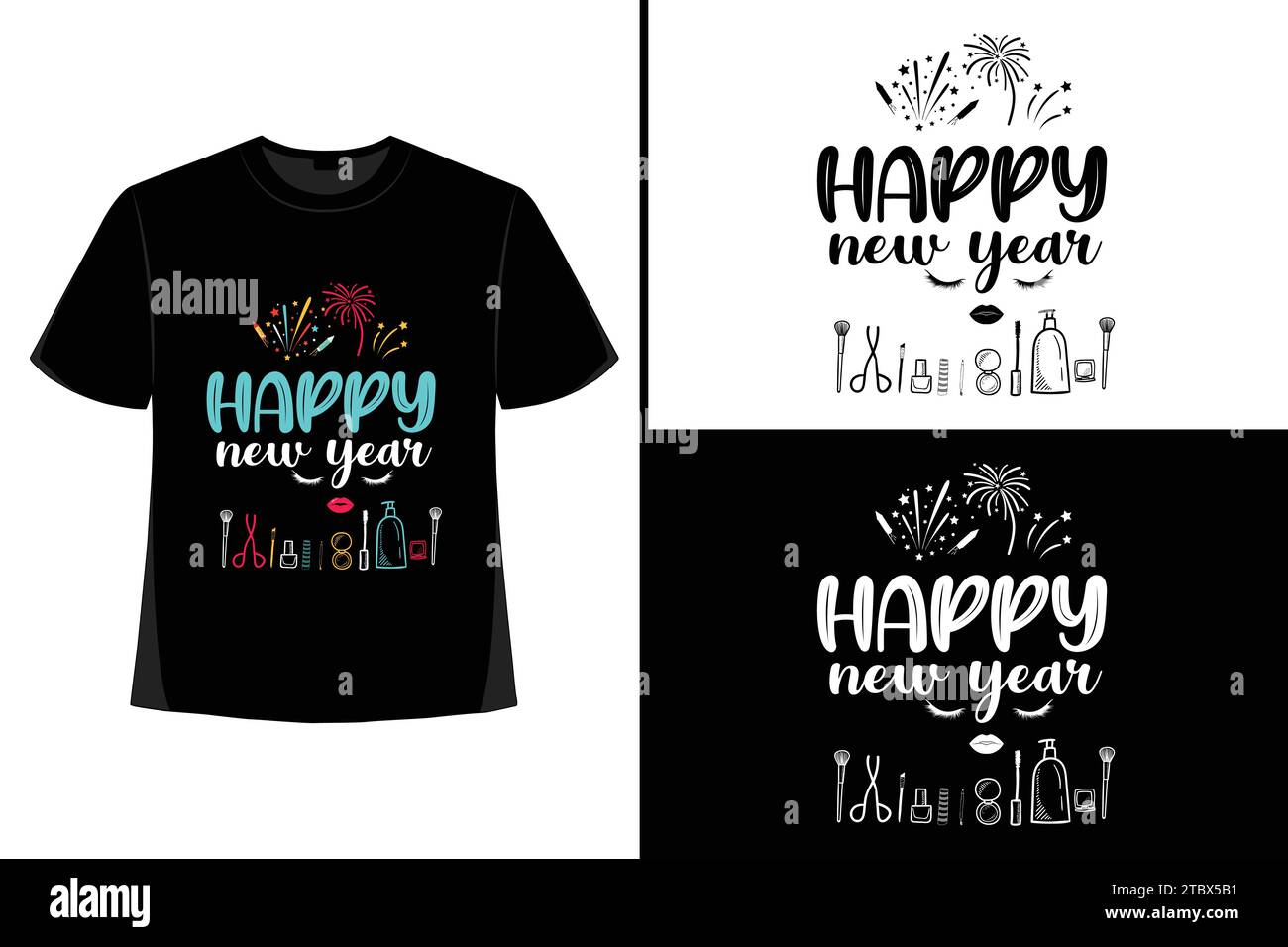 Happy New YearT-Shirt, Typografie Vektor, T-Shirt Design Vektor, Happy New Year 2024, New Year T-Shirt Design, New 2024 T-Shirt Design Stock Vektor