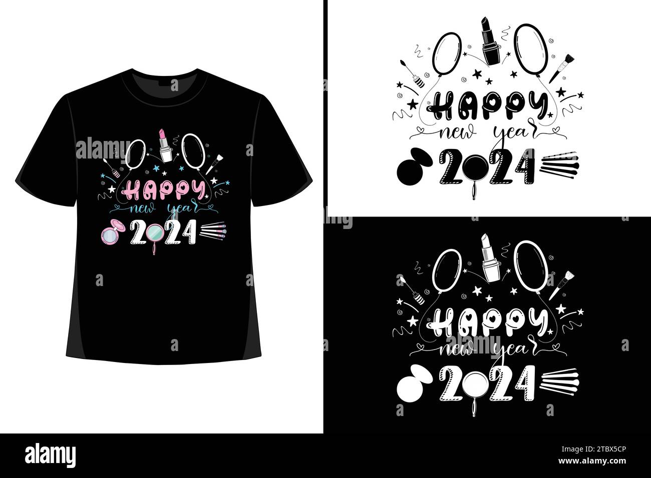 Happy New YearT-Shirt, Typografie Vektor, T-Shirt Design Vektor, Happy New Year 2024, New Year T-Shirt Design, New 2024 T-Shirt Design Stock Vektor