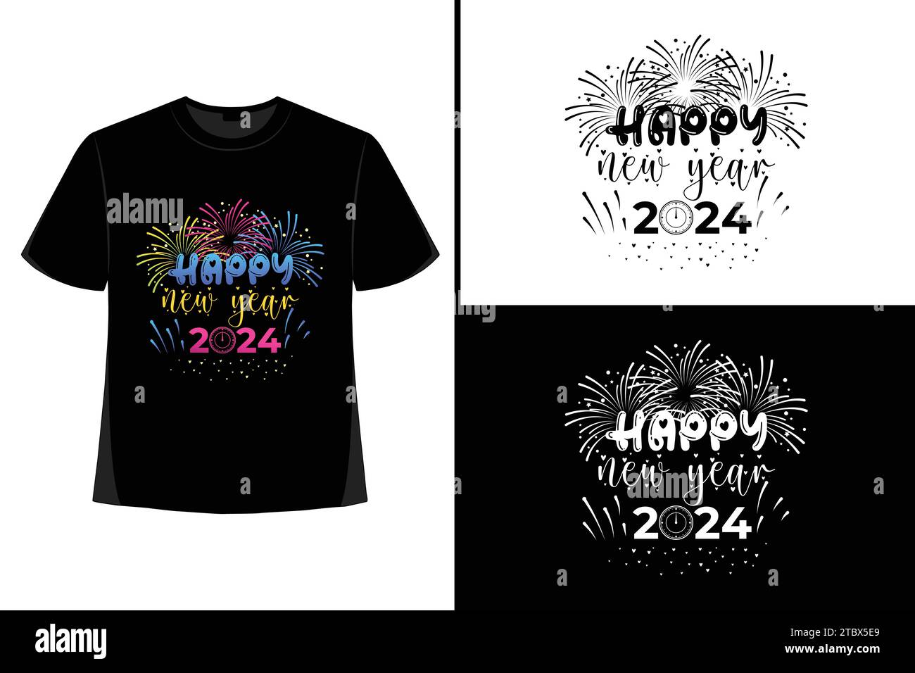 Happy New YearT-Shirt, Typografie Vektor, T-Shirt Design Vektor, Happy New Year 2024, New Year T-Shirt Design, New 2024 T-Shirt Design Stock Vektor