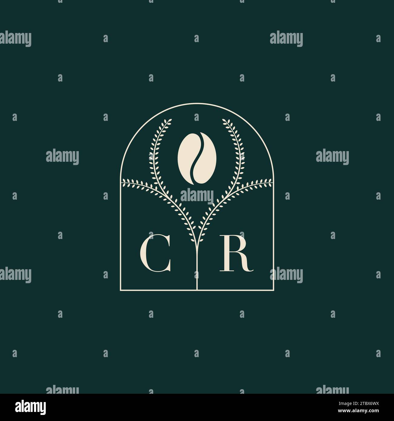 CR einzigartiges und einfaches Logo-Design mit Buchstaben und Kaffeebohne Stock Vektor