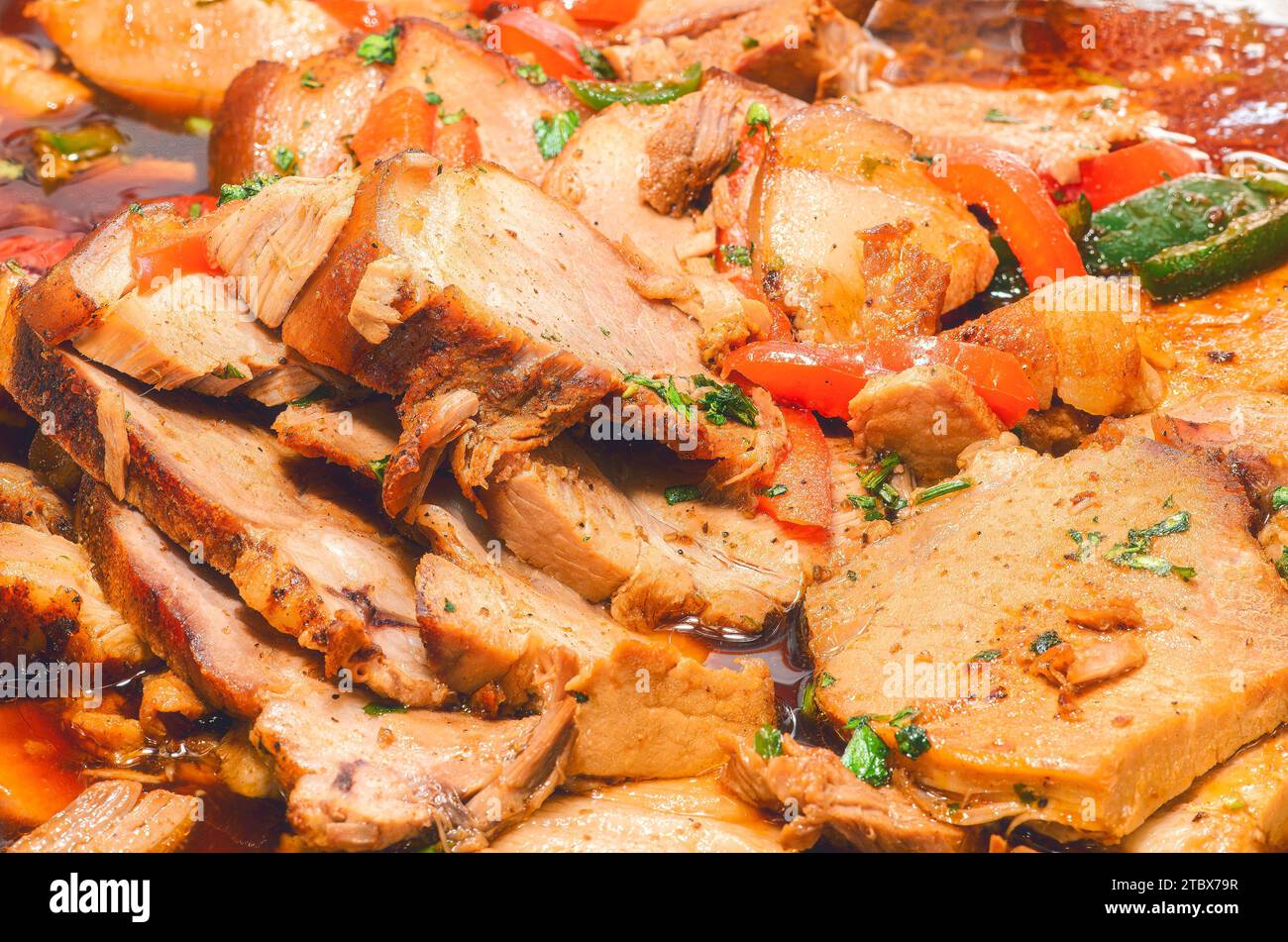 Kubanische Küche, gekochtes Schweinefleisch Stockfoto